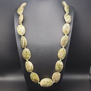 Genuine Hawaiian Green Paua Abalone Shell Lei Ribbon Tie Statement 34" Necklace